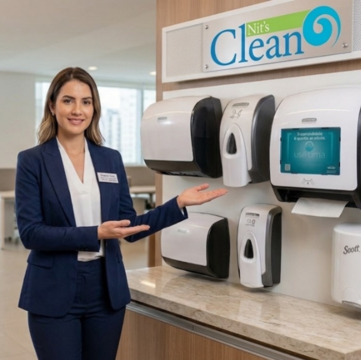 atendente com dispensers